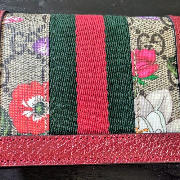 Gucci GG Supreme Monogram Flora Web Ophidia Card Case Red - Picture 2 of 8